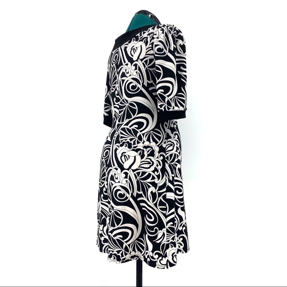 Jessica Petite Black and White Paisley Empire Waist A-Line Dress, 12P - Picture 7 of 16